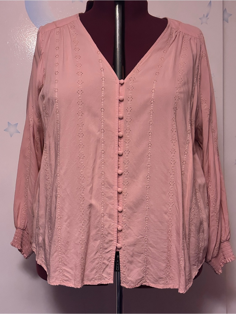 Torrid  Pink Button-Front Eyelet Blouse Size 4